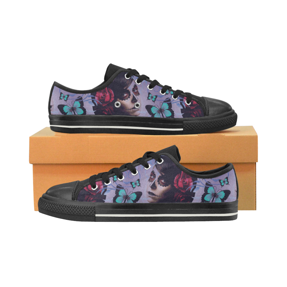 Sugar Skull Candy Black Canvas Women’s Shoes/Large Size