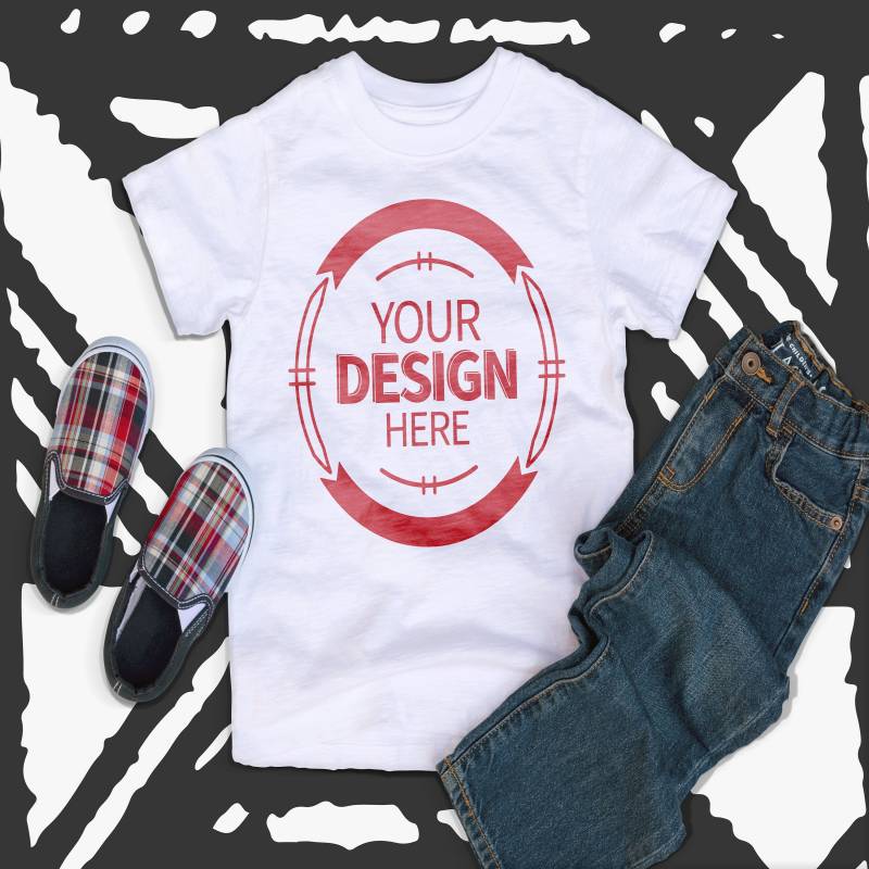White Kids Tshirt Mockup With Shoes and Jeans Hi Resolution 300 ppi Jpeg Image Kids Flat Lay
