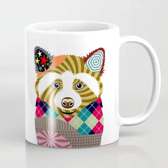 Raccoon Mug, Nursery Animal Cup Kids Gift