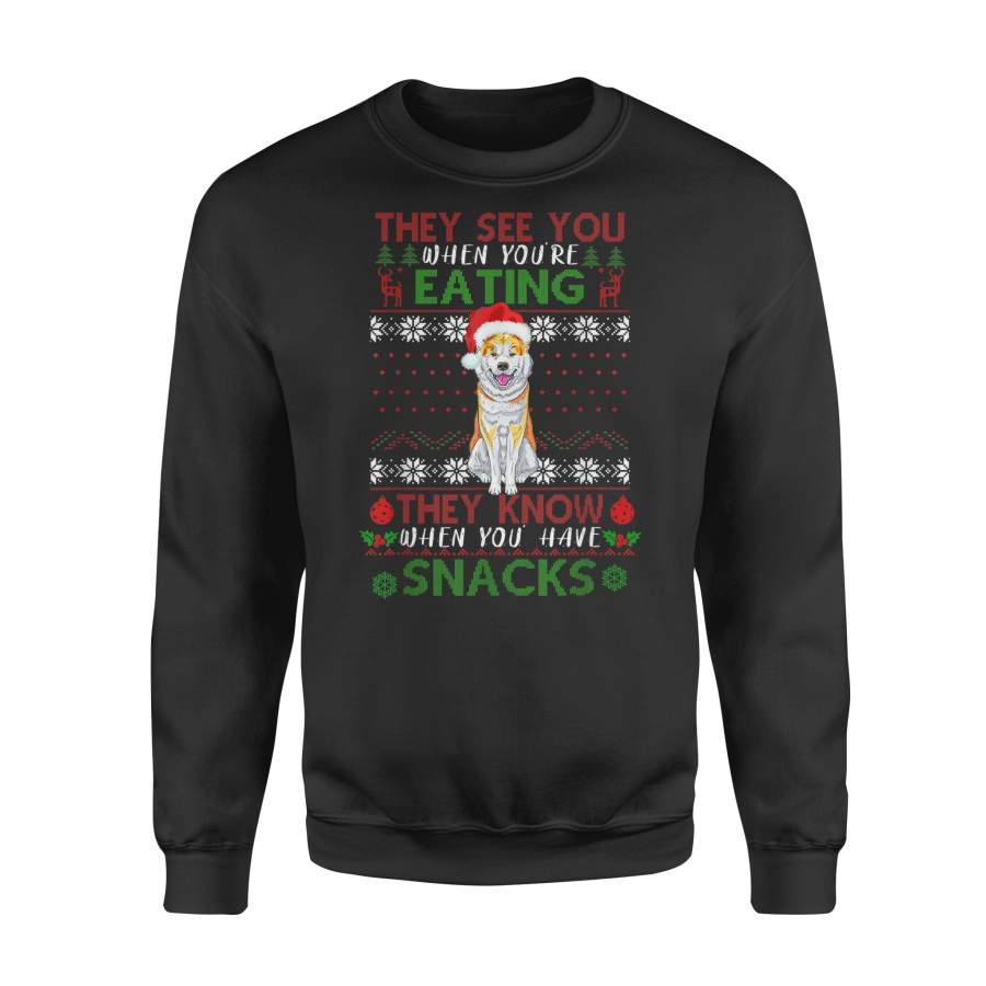 They See You When You’re Eating Akita Ugly Christmas T-Shirt – Standard Fleece Sweatshirt