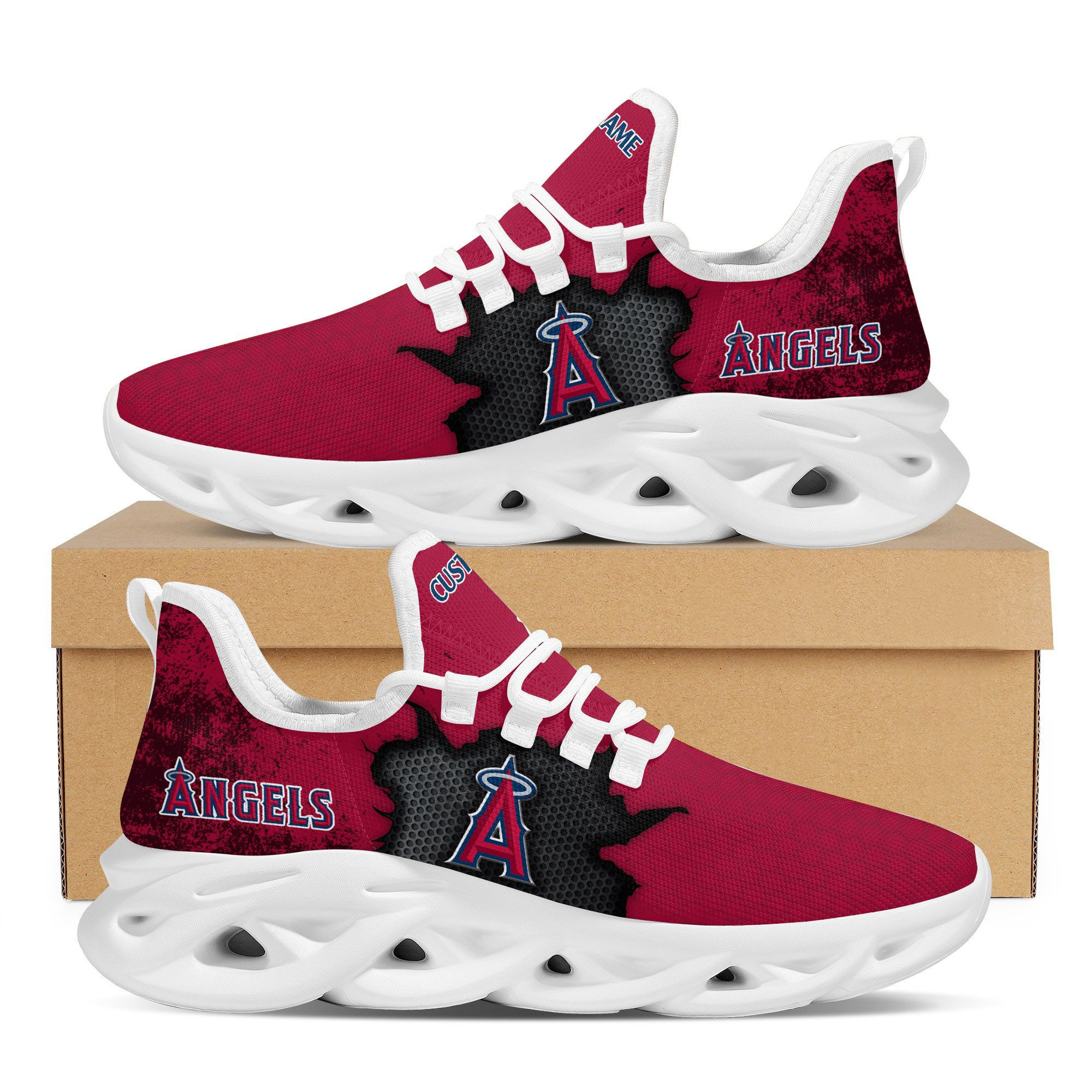 Los Angeles Angels Cracked Design Trending Max Soul Clunky Sneaker Shoes  Custom Name Personalized For Mens Womens  Fans