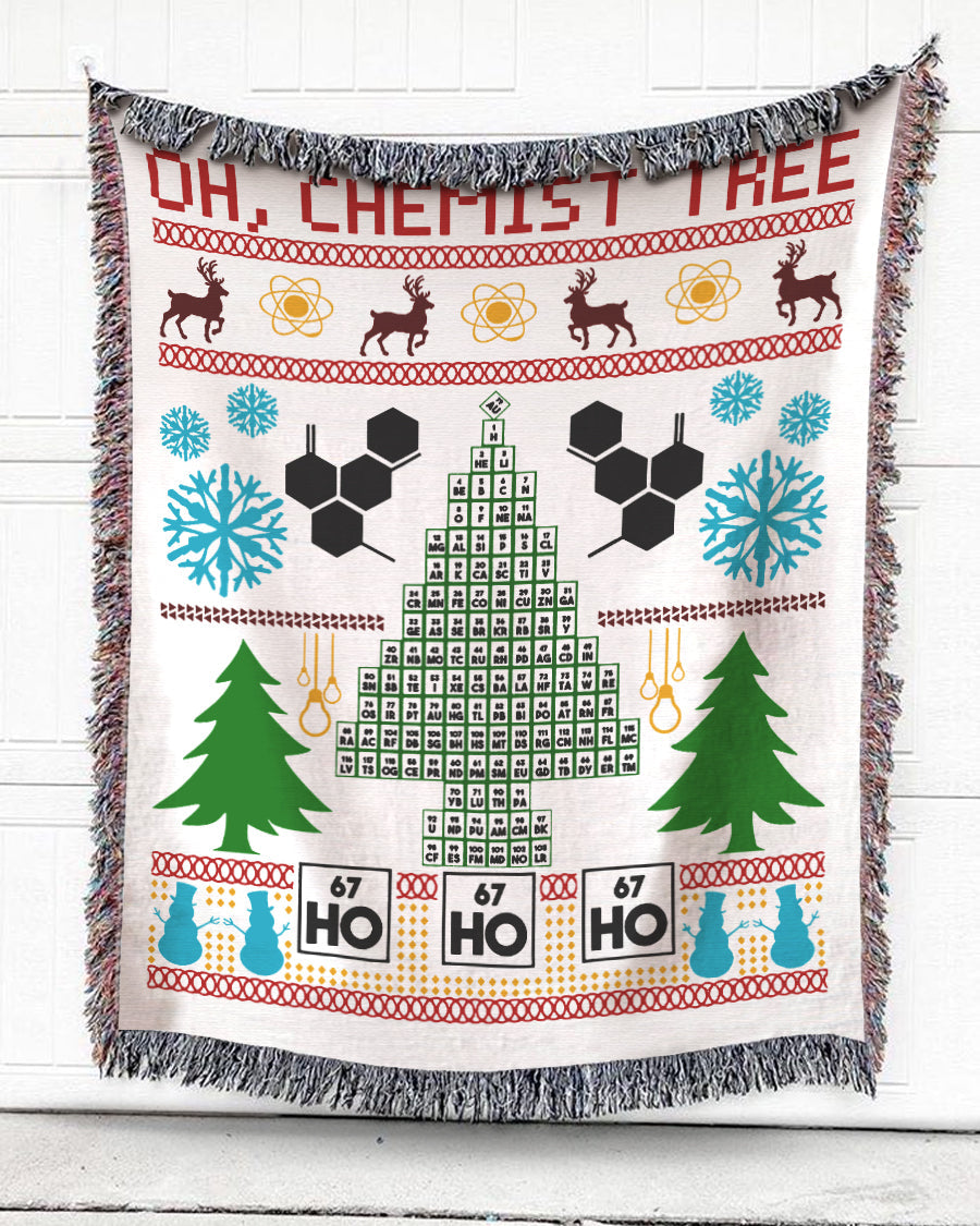 Woven Throw For Kids Christmas Gift, Pines And Snowflakes – Chemist Tree, Cotton Blanket