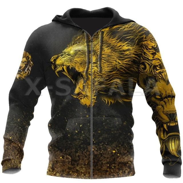 Black Gold King Lion 3D All Print Size Xs-7Xl Hoodie Man Women Harajuku Outwear Zipper Pullover Sweatshirt