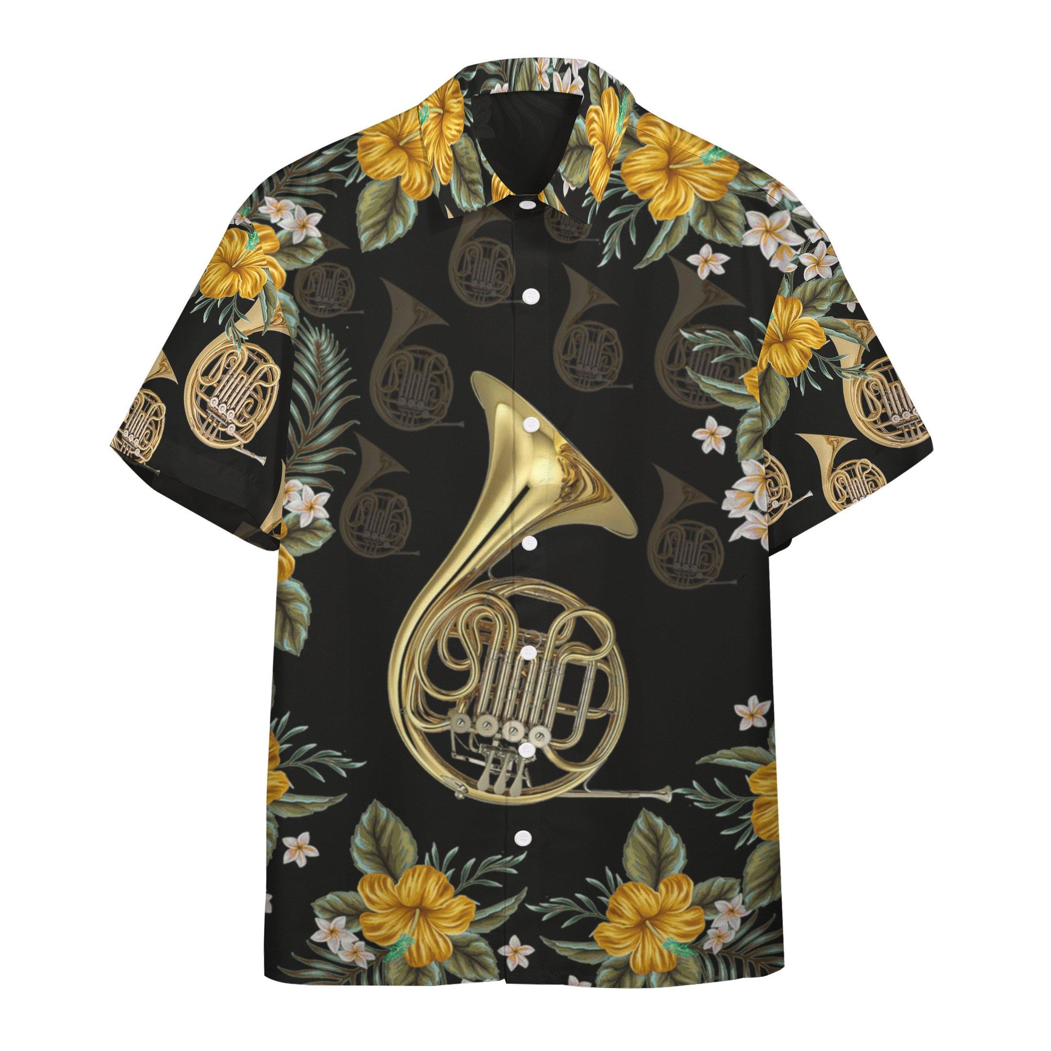 3D French Horn Aloha Hawaiian Shirt Colorful Short Sleeve Summer Beach Casual Shirt For Men And Women