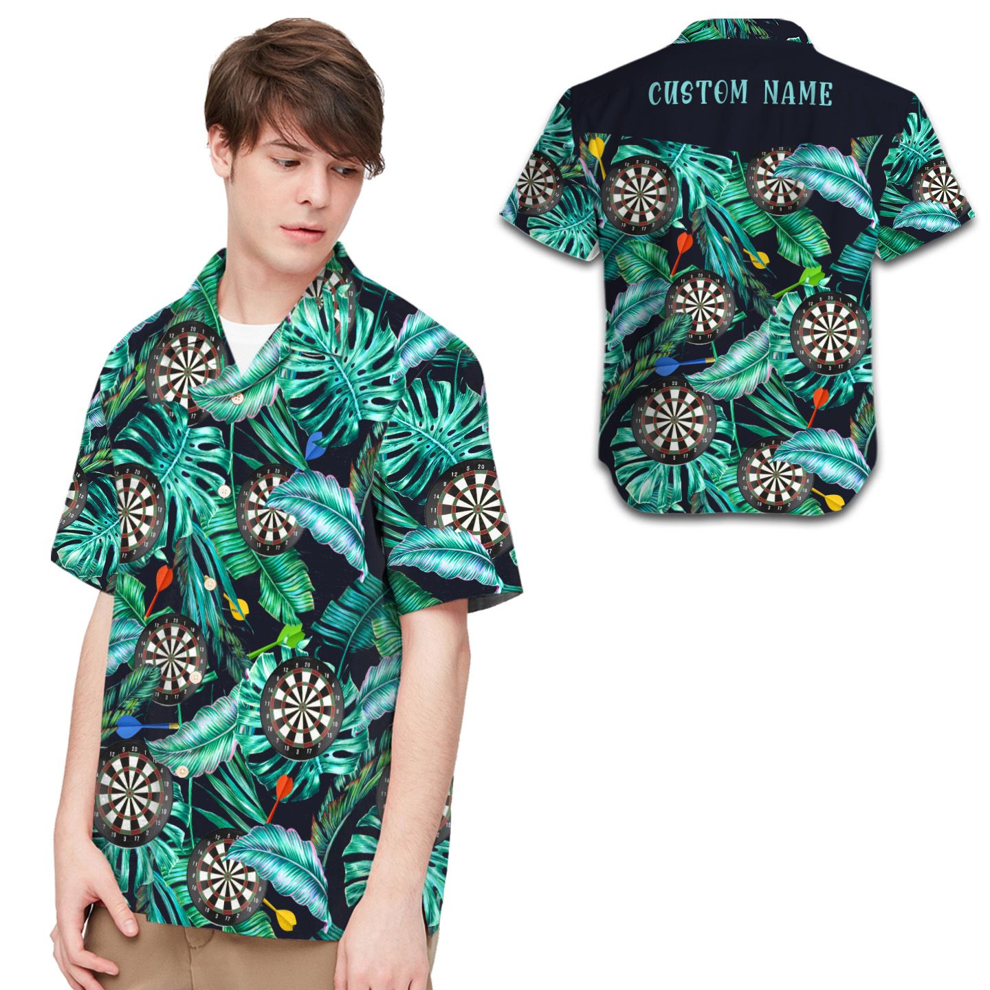 Darts Tropical Pattern Custom Name Hawaii Shirt For Men Lovers Ha70204