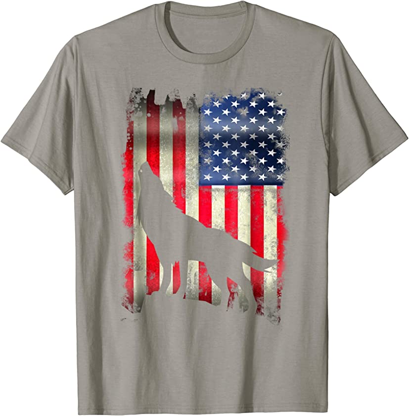 USA Wolf Vintage American Flag Funny Animal T Shirt