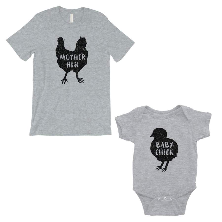 Mother Hen Baby Chick Matching T-Shirts Grey Cute Mother’s Day Gift