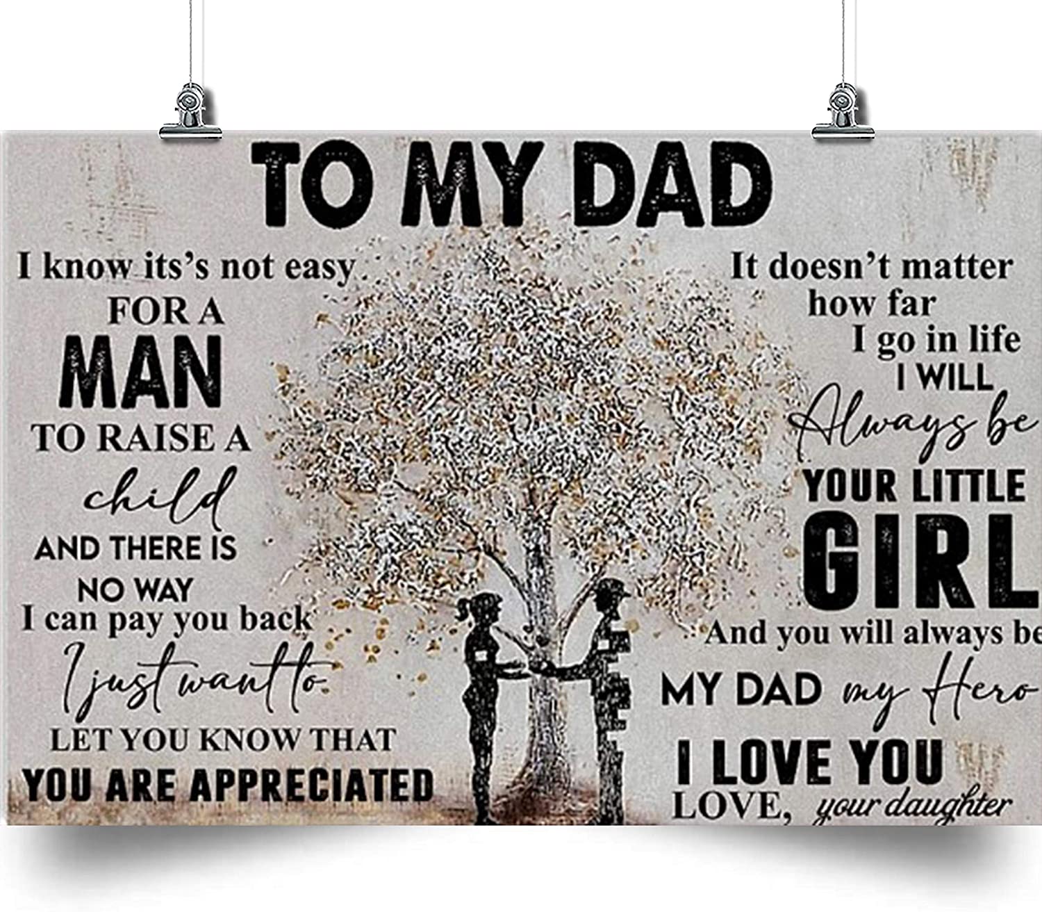 Tree Horizontal Poster-to My Dad,I Will Always be Your Little Girl-Home Decoration Poster, Wall Poster, Home and Room Decoration, Gifts for Father, Souvenirs.