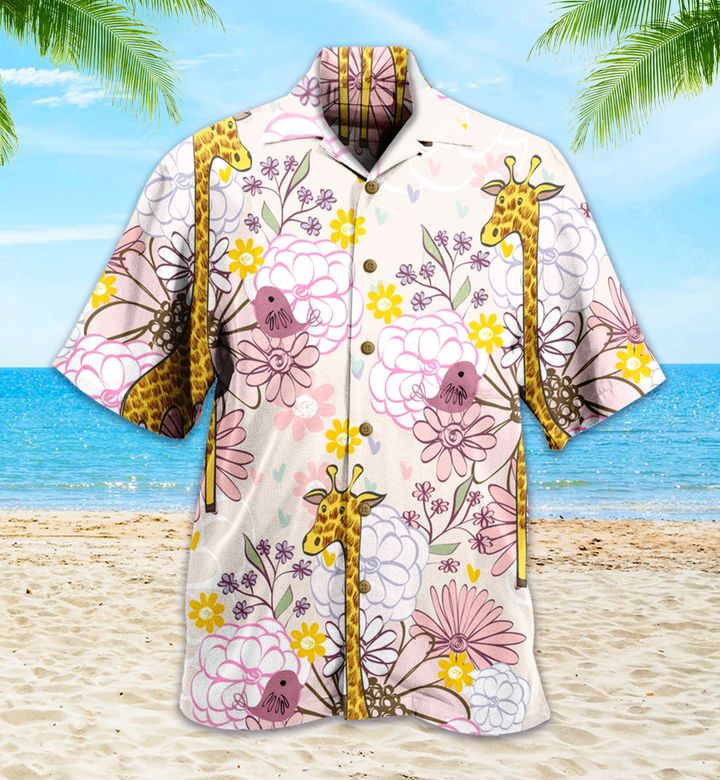 Giraffe Bird Floral Pink Hawaii Shirt Ha111612