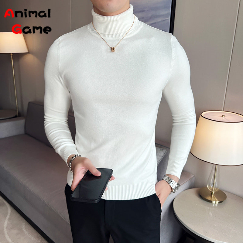 Autumn/Winter Mens Turteneck Sweatshirt Warm Solid Color Slim Men’s Casual Pullover Sweater Men Clothing alx