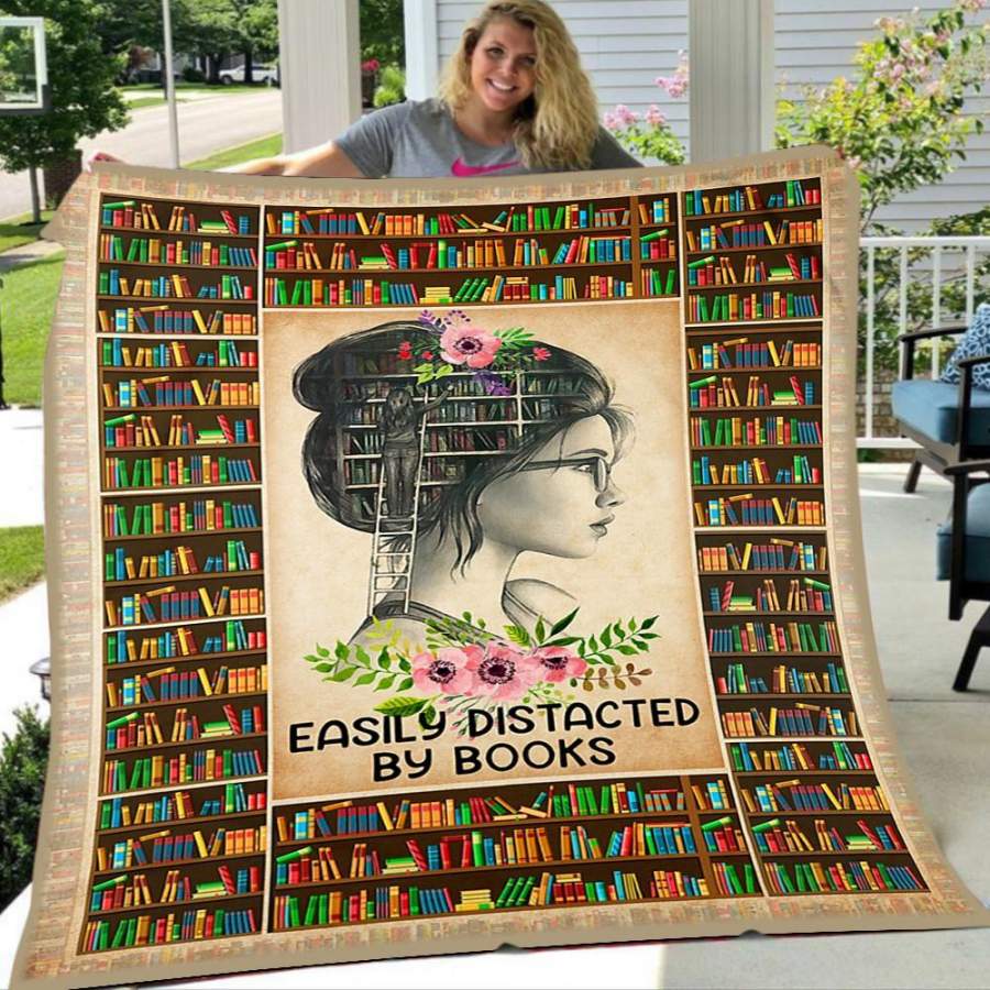 Custom Blanket Book Easily Distraced By Books Blanket – Fleece Blanket