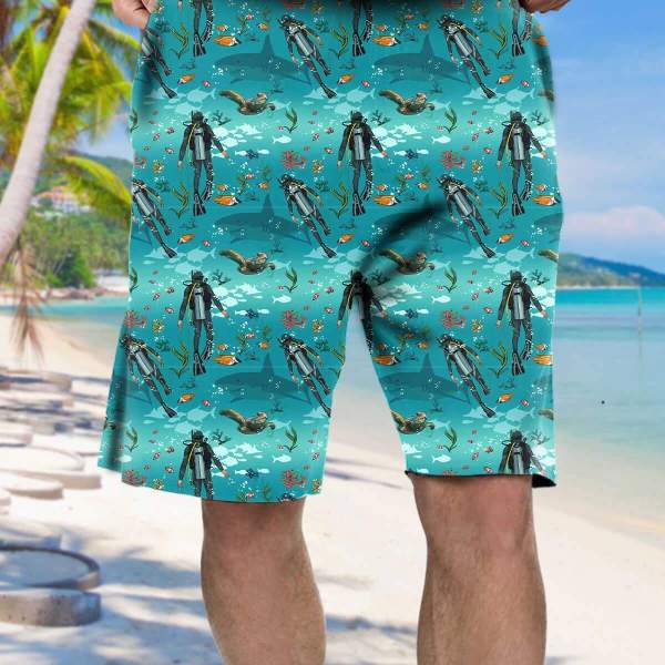 Scuba Diving Divers Under The Sea With Animals Around Hawaiian Shirt