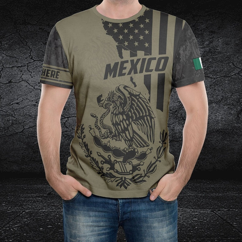 Personalized Mexican T-Shirt For Men, Custom Name Mexican Eagle Shirt, All Over Printed Mexican Shirt, Playera De Mexico, Camisa De Mexico