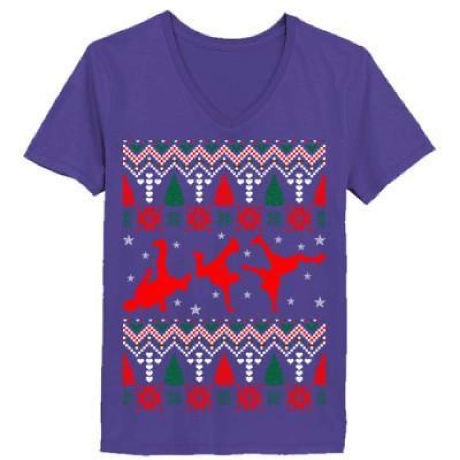 AGR Dancing Break Dance Ugly Christmas Sweater Xmas – Ladies’ V-Neck T-Shirt – Ladies’ V-Neck T-Shirt