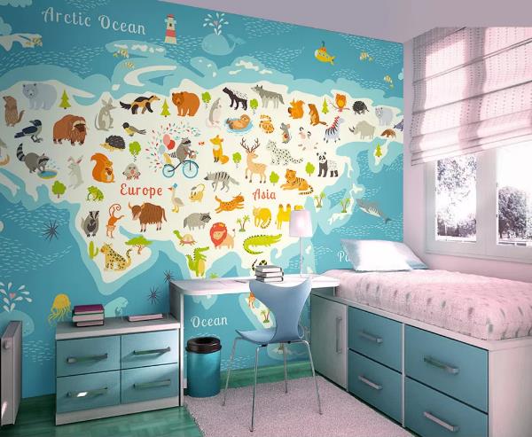 3D Blue Asia Map Animal Wall Mural Wallpaper 51