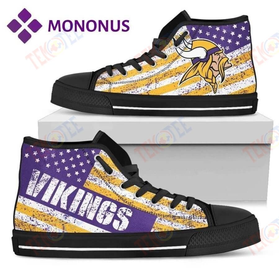 Mens Womens Vintage America Flag Minnesota Vikings High Top Shoes Black TMT115