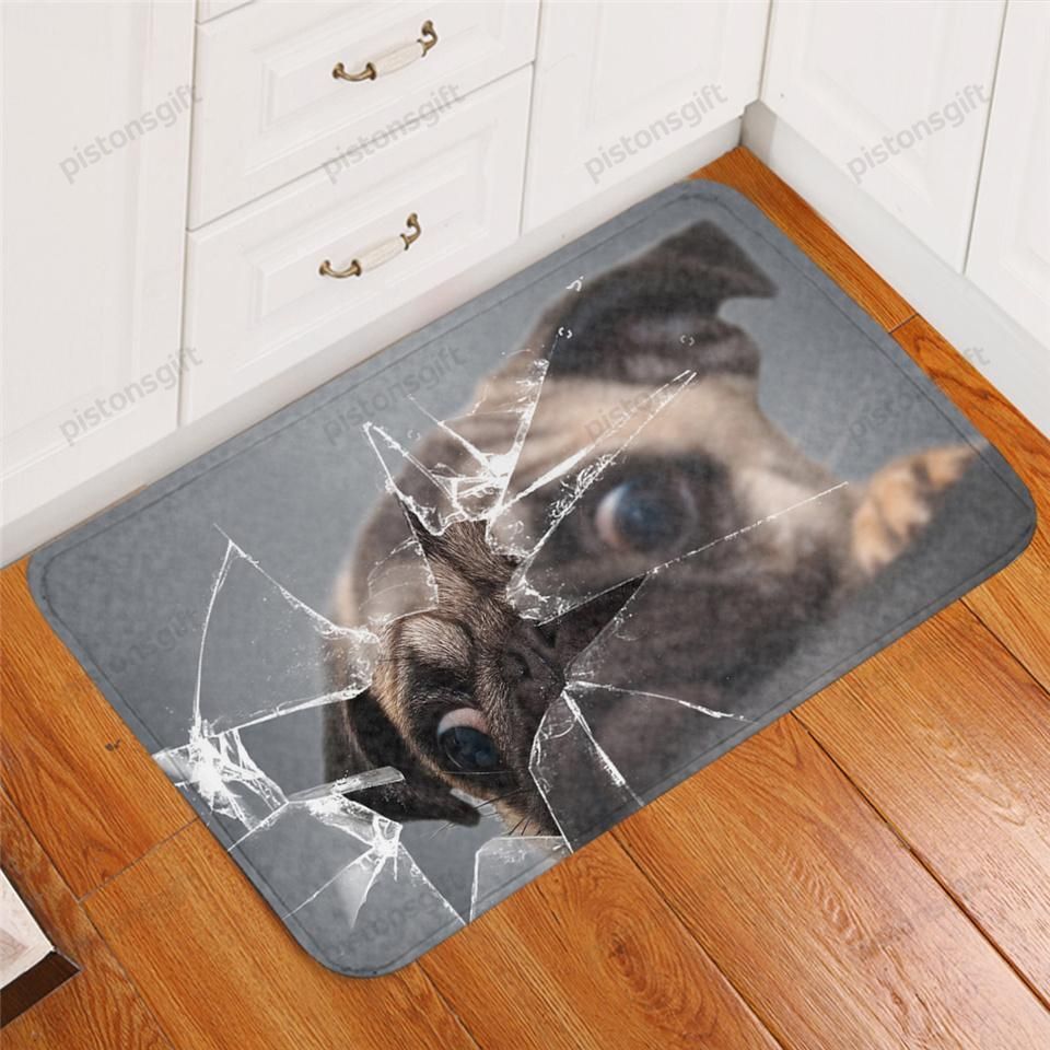 3D Broken Glasses Pug Easy Clean Welcome Doormat | Felt And Rubber | Do2774