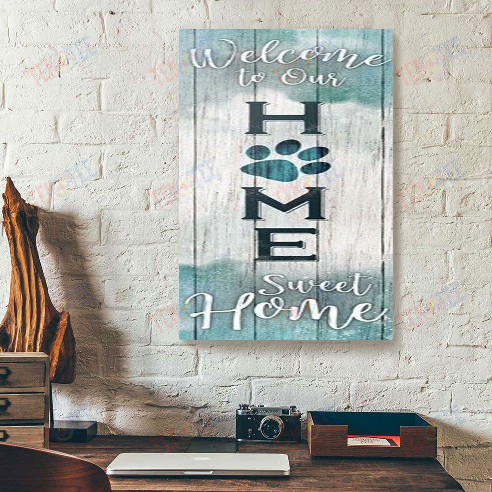 Canvas Prints Welcome To Our Home Sweet Home Paw Teal Pet Vertical Canvas Wall Art Home Decor