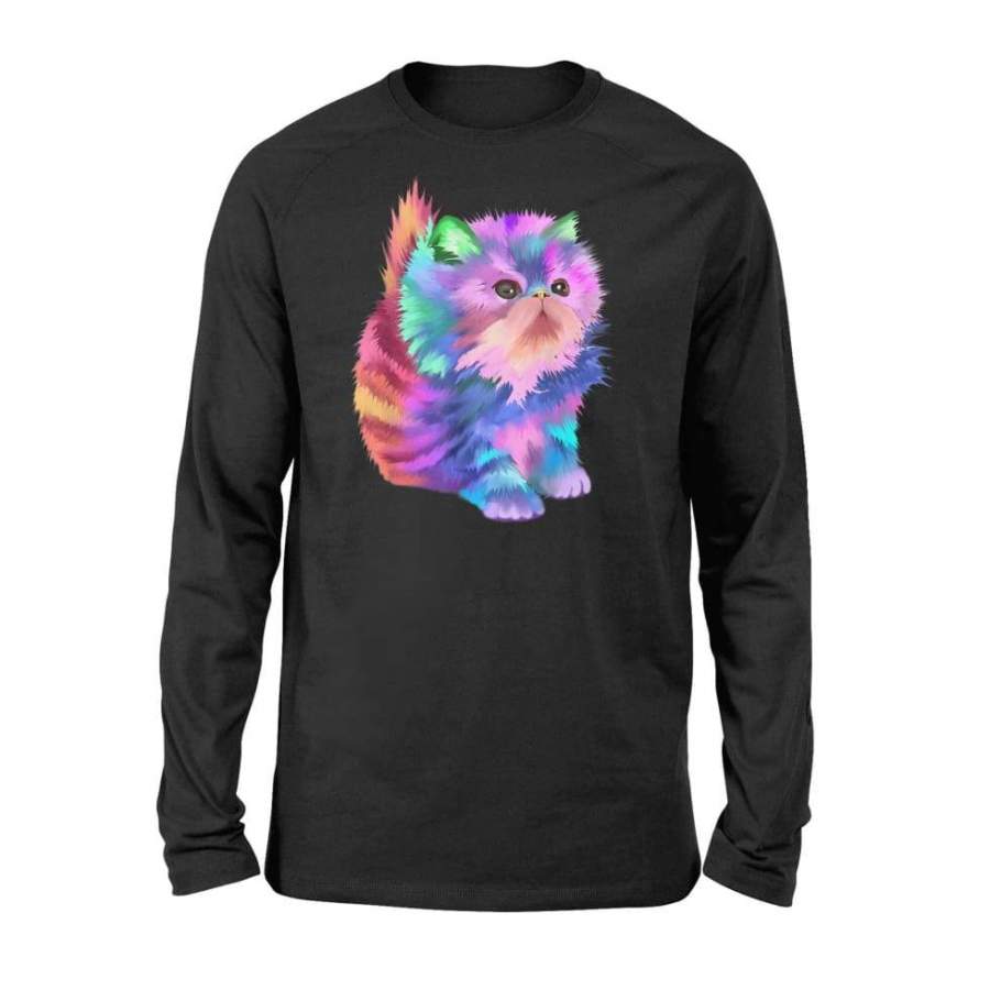 Colorful Cute Funny Rainbow Kitten Rave EDM Cat Shirt – Standard Long Sleeve