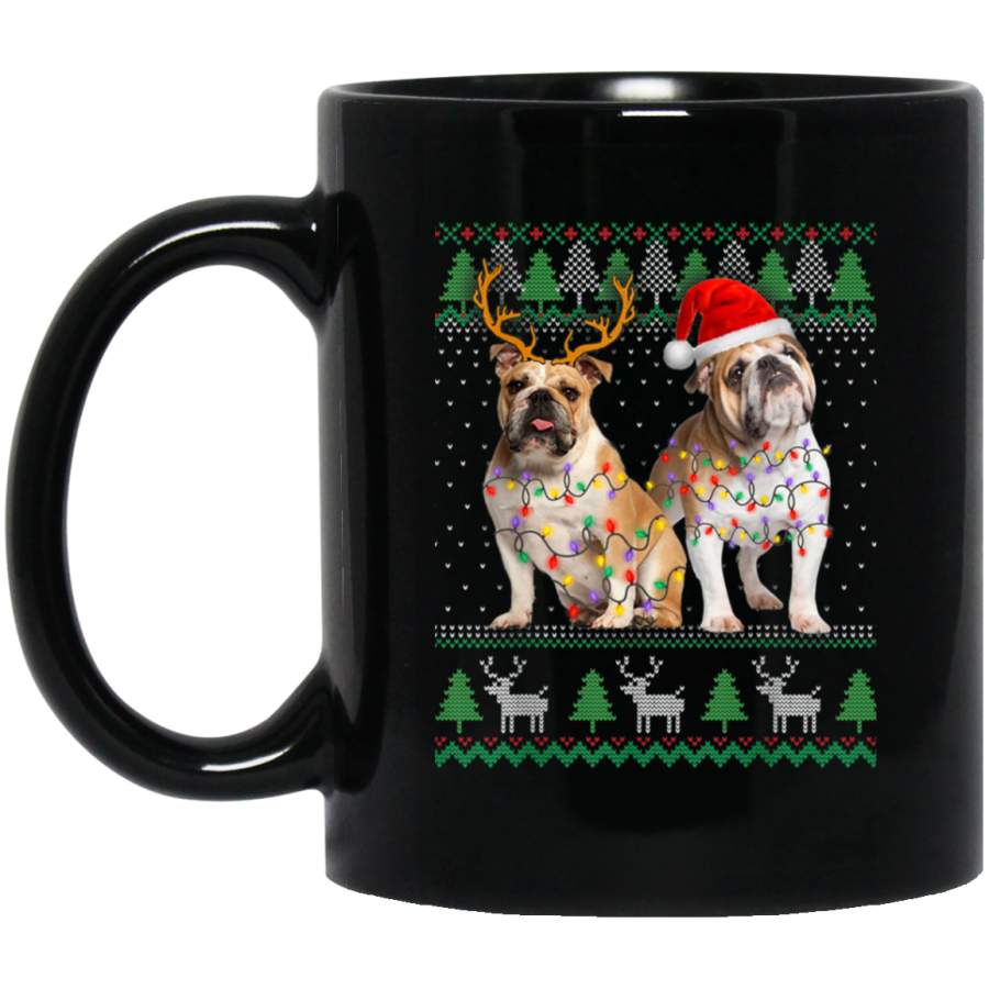 Bulldog Dog Ugly Christmas Puppy Xmas Pajamas Gift  11 oz 15 oz Mug Black