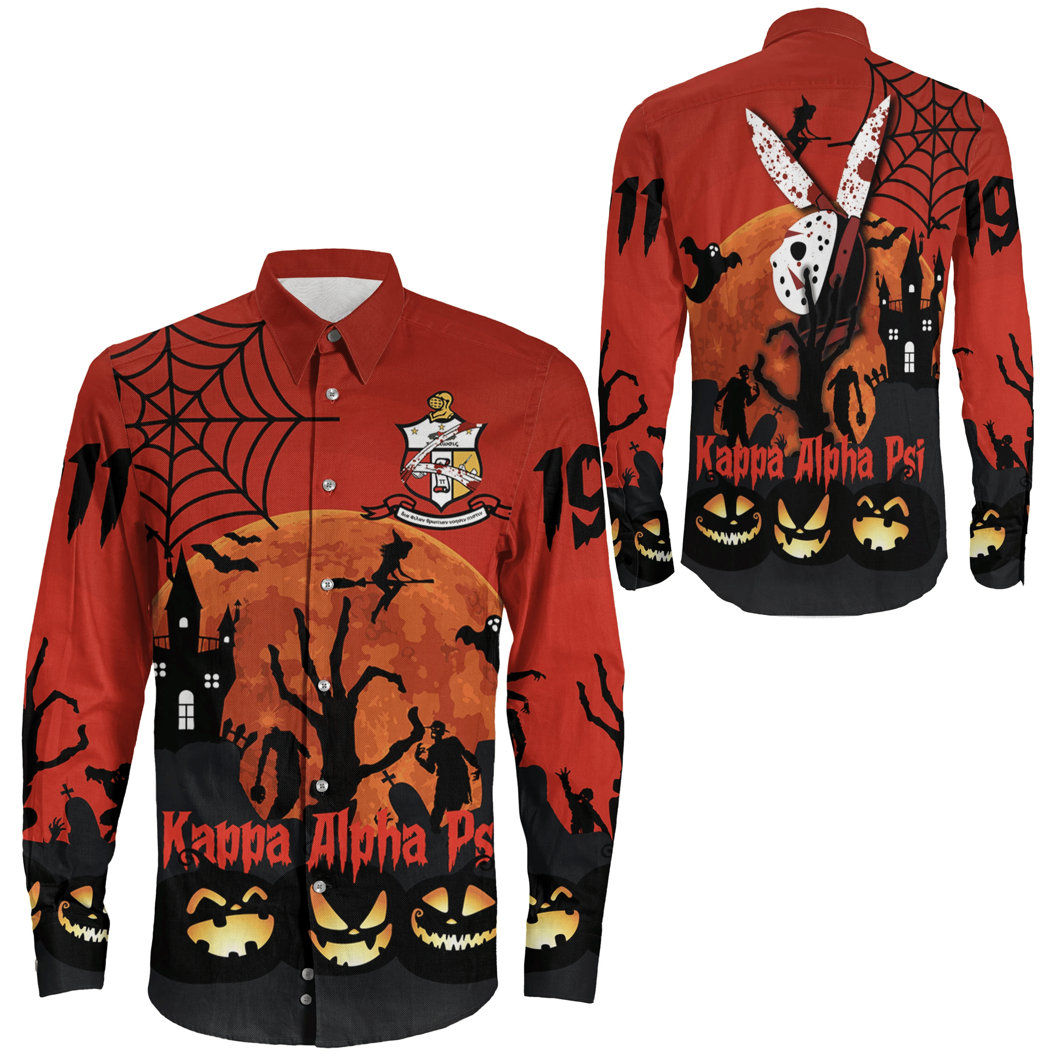 Wonderprint Shirt Kappa Alpha Psi Halloween Long Sleeve Button Shirt Lt10