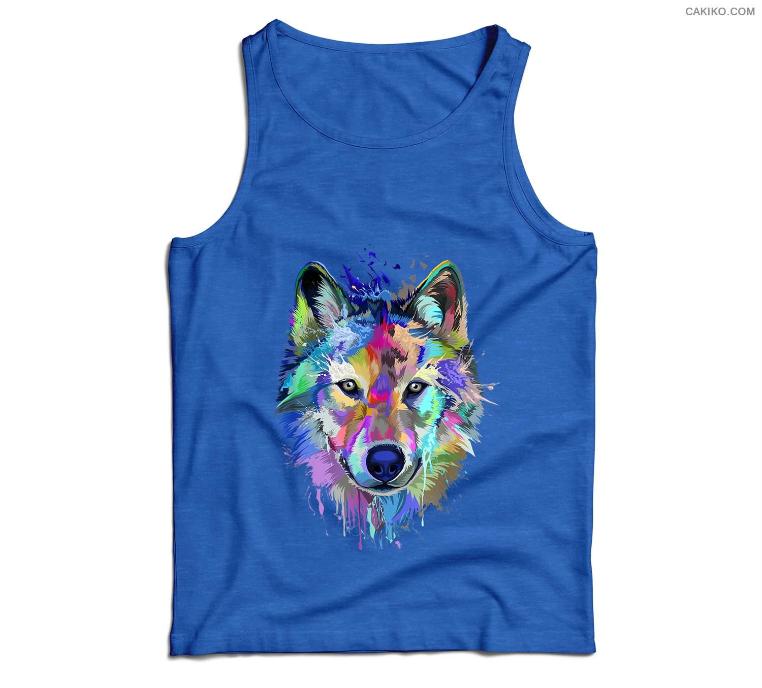 Wolf Splash Art Animal Face  Wolf Lover Men Tank Top