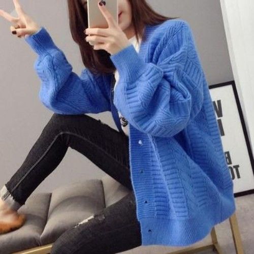 Cardigan Women Sweater Lantern Sleeve Single Breasted Thick Womens Simple Trendy Casual All-match Warm Ulzzang Knitted Korean alx