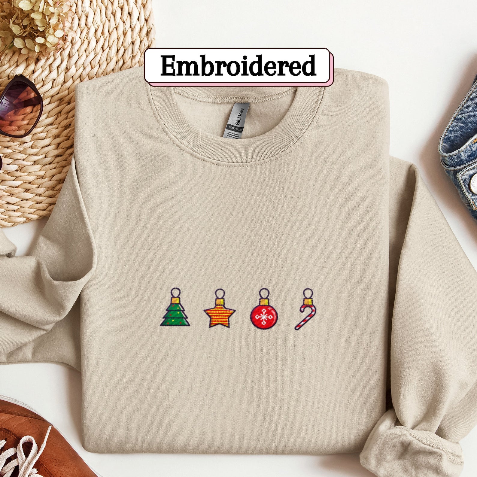 Christmas Embroidered Sweatshirt 2D Crewneck Sweatshirt All Over Print Sweatshirt For Women Sweatshirt For Men Sws5201