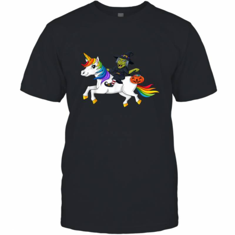 Witch Riding Unicorn Funny Halloween Girls shirt T-Shirt