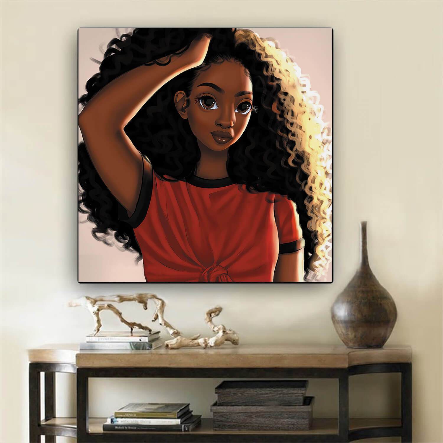 African Canvas Art Cute Afro Girl African American Prints Afrocentric Home Decor BPS88126