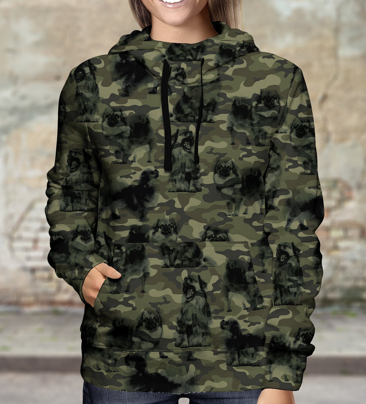 Street Style With Tibetan Spaniel Camo Hoodie V1