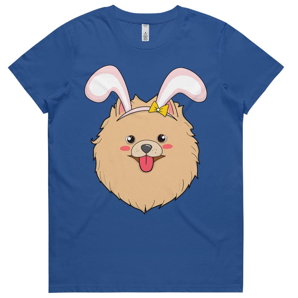 Cute Easter Pomeranian Dog Bunny Ears Rabbit Womens Tshirts