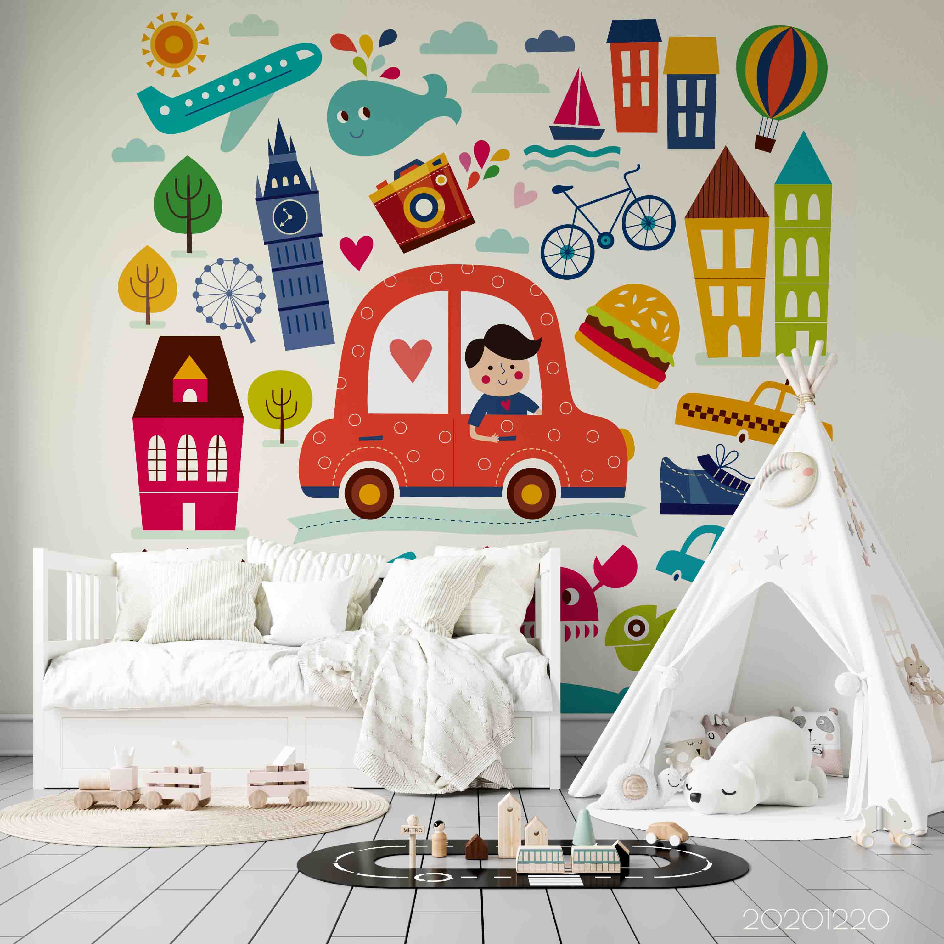 3D Hand Drawn Building Car Airplane Animal Wall Mural Wallpaper Lqh 141