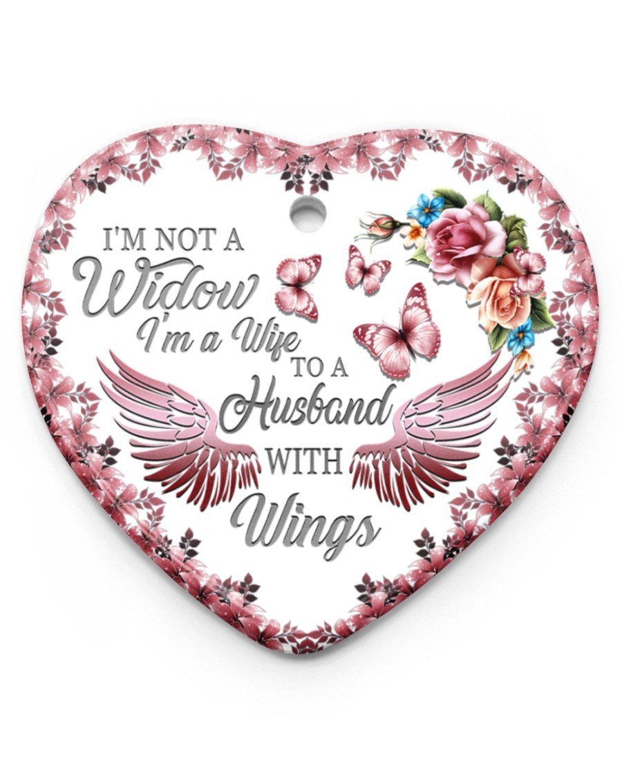 Memorial Gift To Heaven I’M Not A Widow I’M A Wife To A Husband With Wings Heart Ornament Porcelain Ceramic Home Decorations Ornament Pendant Gifts For Christmas Tree Decor