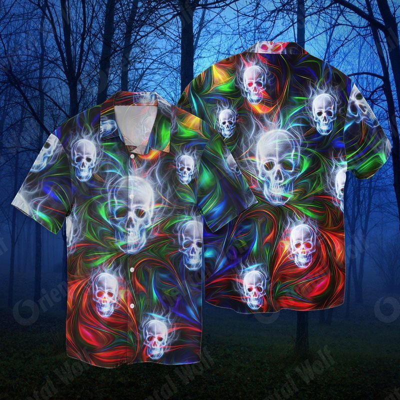 Skull Neon For Men And Women Graphic Print Short Sleeve Hawaii Casual Shirt Ha108043