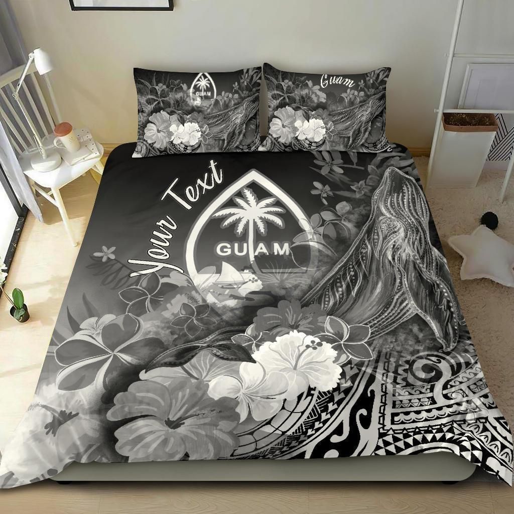 Alohawaii Bedding Set – Cover And Pillow Cases Guam Custom Personalised – Humpback Whale With Tropical Flowers (White)- Bn18