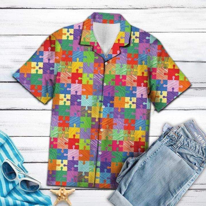 High Quality Colorful Pieces Autism Hawaii Aloha Shirts H Ha22199