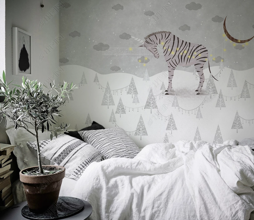 3D Hand Drawn Forest Animal Zebra Wall Mural Wallpaper Lqh 4