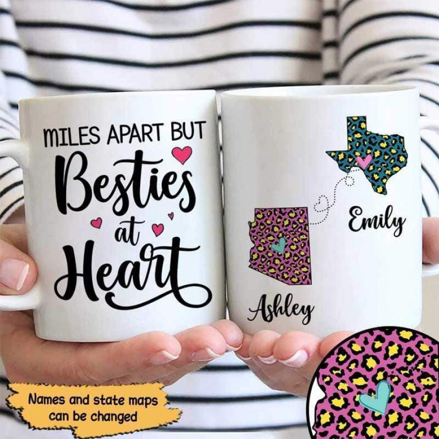 Miles Apart Besties At Heart Colorful Leopard Personalized Mug