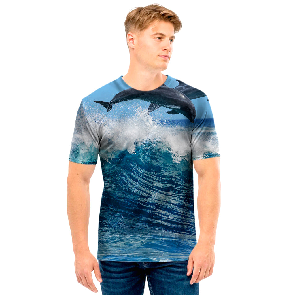 Dolphins Jumping Over Waves Print Men’S T-Shirt