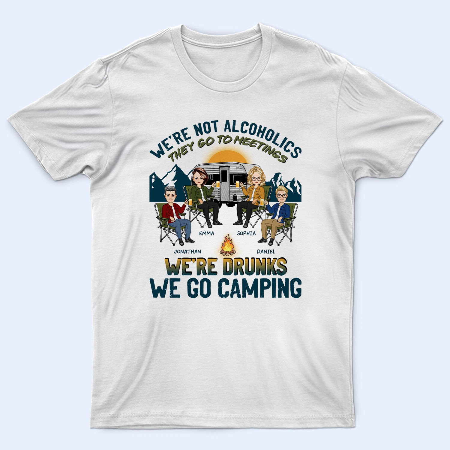 Camping Cartoon We’Re Drunks – Gift For Bestie – Personalized Custom T Shirt