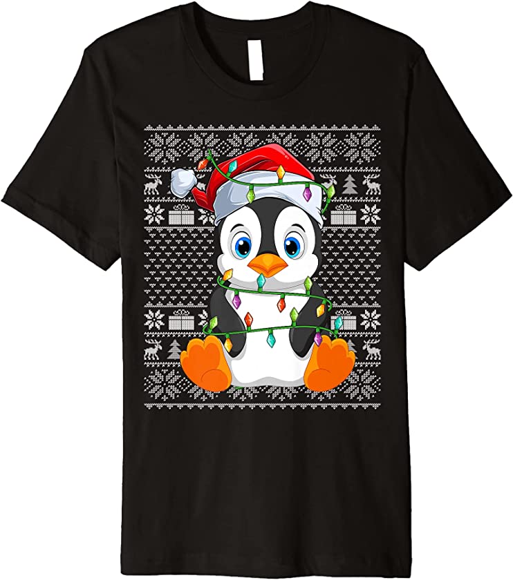 Funny Penguins Bird Lover Santa Hat Ugly Penguins Christmas Premium T-Shirt