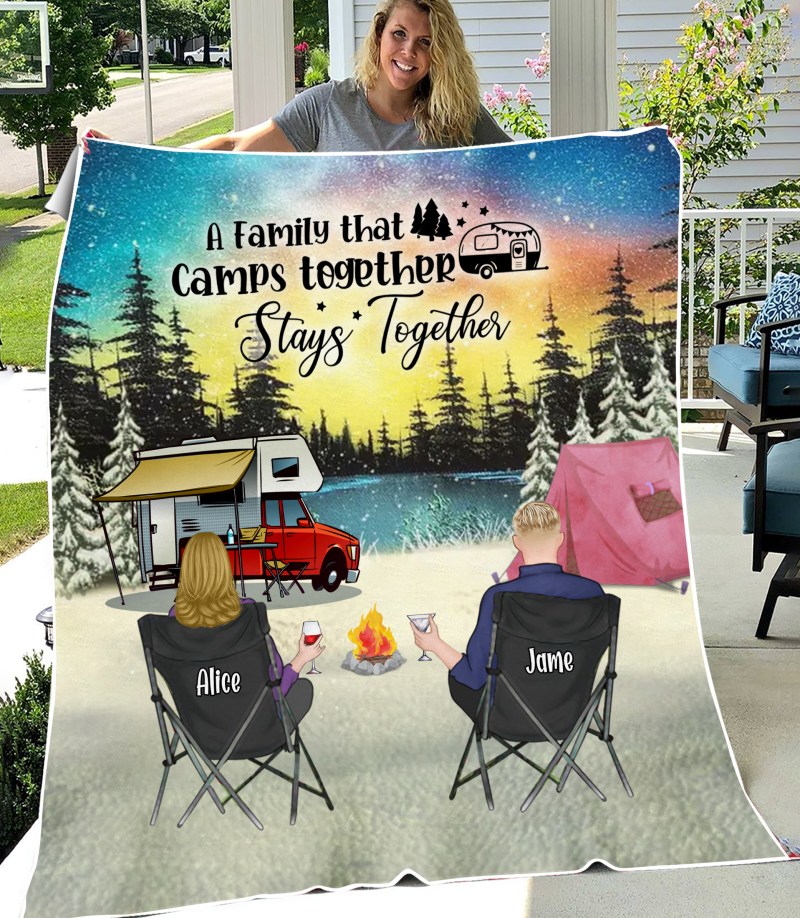 Personalized Custom Christmas Camping Fleece Blanket, Christmas Gift For Family/ Couple/ Camping Lover, Making Memories One Campsite At A Time