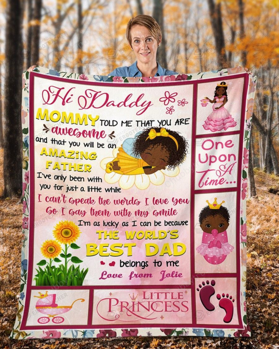 Personalized Hi Daddy From Daughter Custom Name Black Girl, Cute Angel Sherpa Fleece Blanket Great Customized Blanket Gifts For Birthday Christmas Thanksgiving