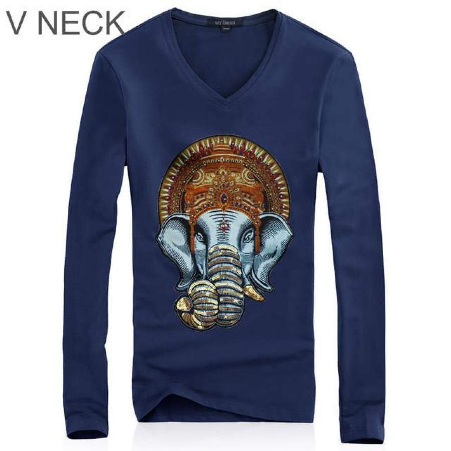 Floral Elephant Design Men’s Monroe Printing T shirt Fashion Tops Colorful Printed Long Sleeve Tees