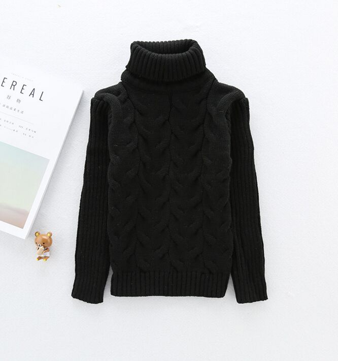 2T-8T pure color winter boy girl kid thick Knitted bottoming turtleneck shirts solid high collar pullover sweater Coat Clothing alx