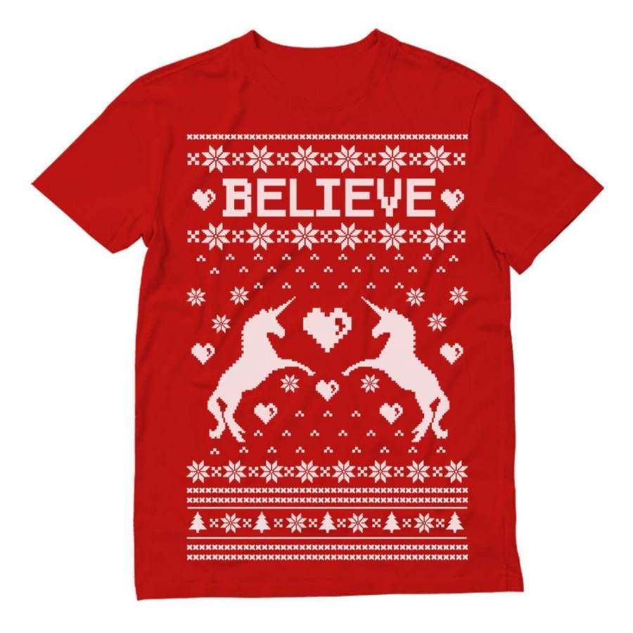 Believe in Unicorns Xmas Ugly Sweater T-Shirt