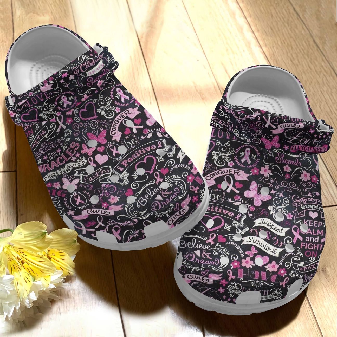 Breast Cancer Personalize Clog, Custom Name, Text, Fashion Style For Women, Men, Kid, Print 3D Breast Cancer V2