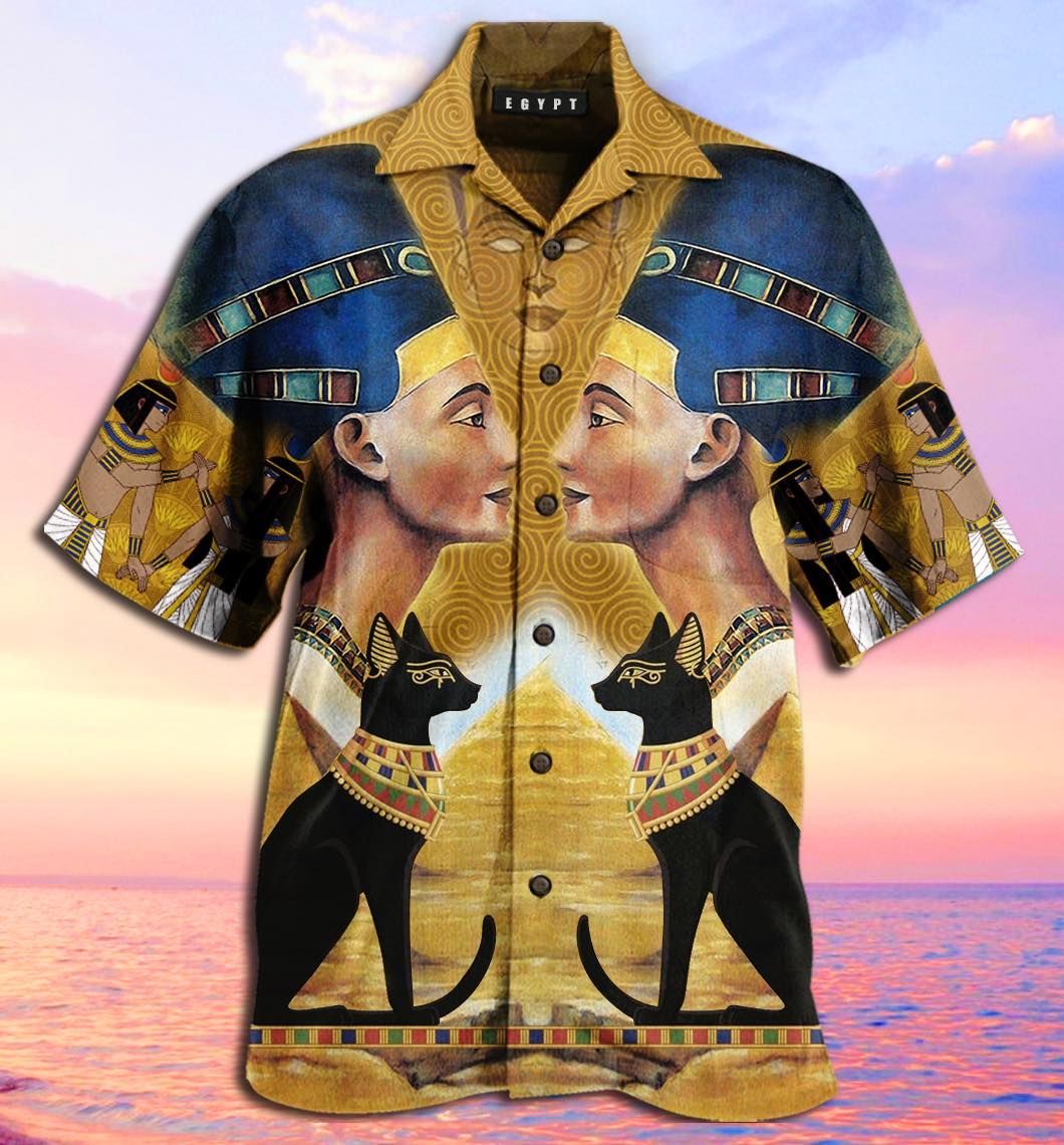 Shop King And Black Cat Egypt Hawaii Aloha Shirts Ha73112