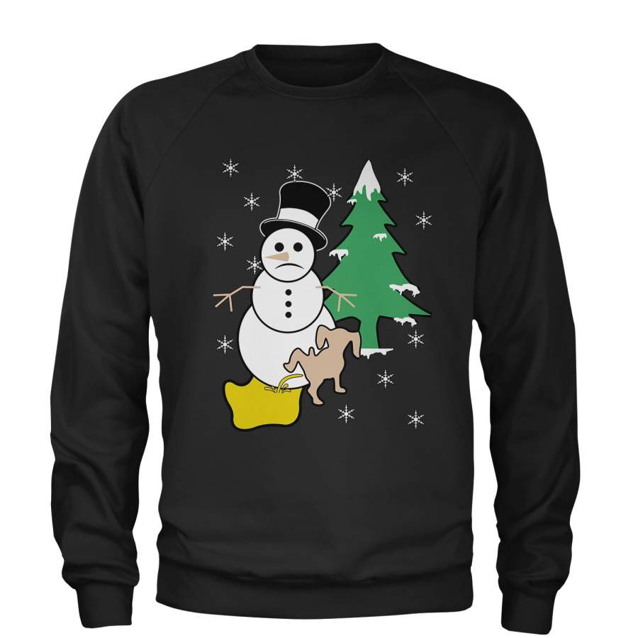 Snowman With Dog Peeing Ugly Christmas Adult Crewneck Sweatshirt